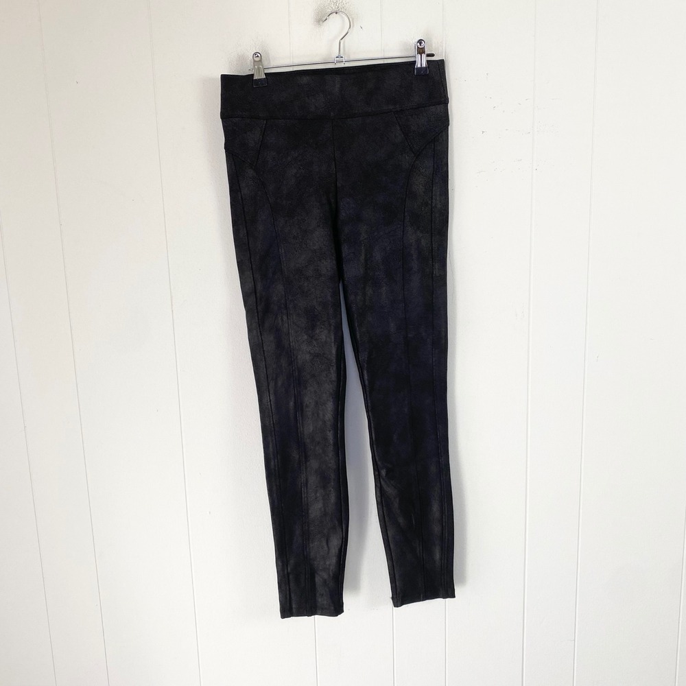 Democracy Glider Faux Leather Leggings Black Cracked Texture Pull On Pants S